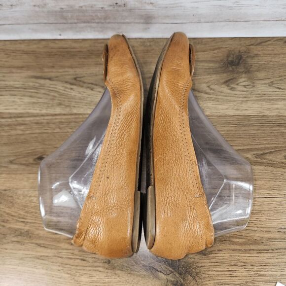 Tory Burch Reva Royal Tan Medallion Logo Leather Ballet Flats Women's Size 6 - Picture 5 of 11